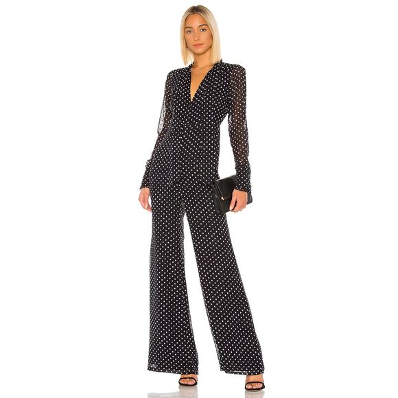 ALEXIS TANELLI BLACK EMBROIDERED DOT JUMPSUIT - Picture 1 of 9